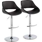 Fabrico Adjustable Bar Stool in Black Leatherette, Chrome & T Footrest (Set of 2)